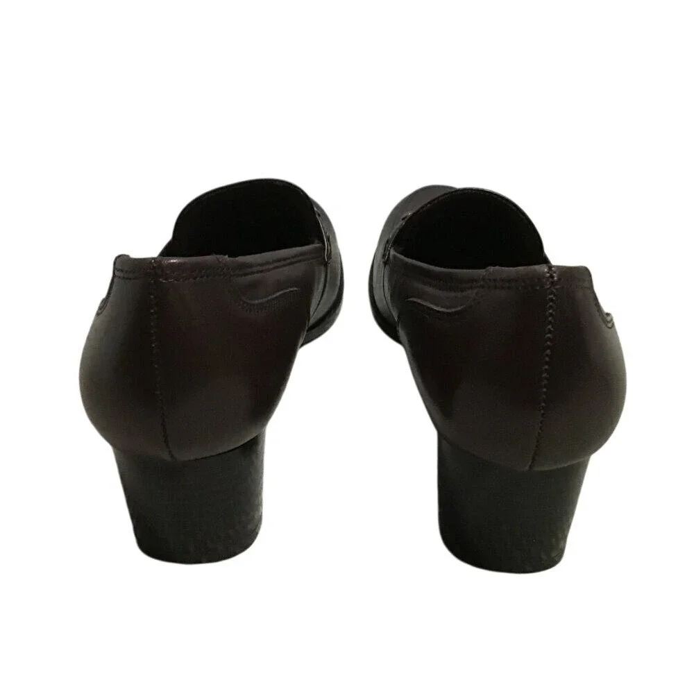 LifeStride League Brown Leather Studded Block Heel Loafers Shoes‎ Womens 7.5 M